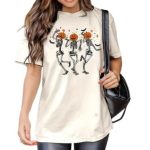 dancing skull and pumpkin printed t-shirt suppliers