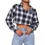wholesale flannel womens crop shirt