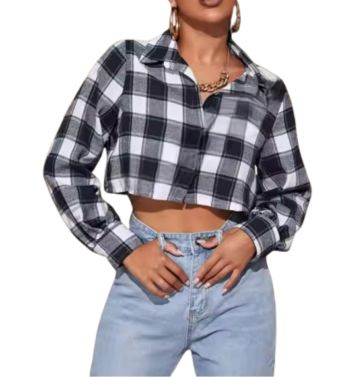 wholesale flannel womens crop shirt